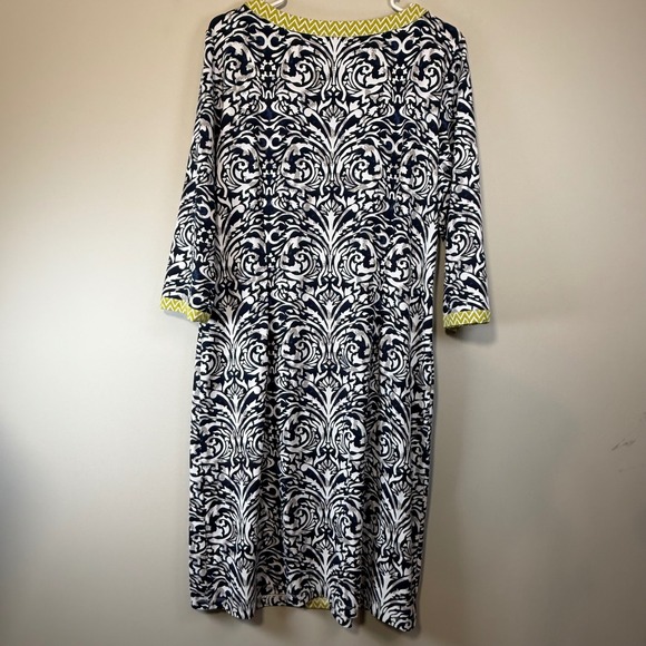 J. McLaughlin Damask Jacquard 3/4 Sleeve Shift Dress Women's Size XL Keyhole - Picture 2 of 6